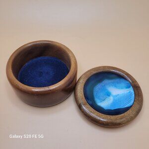 Woodstones Round Brazilian Wooden Agate Inlaid Top Trinket Jewelry Box
